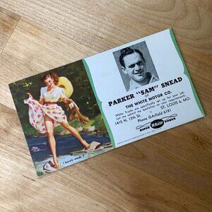 Vtg Gil Elvgren Pin Up Girl 'I Barely Made It' Blotter Salesman Sample